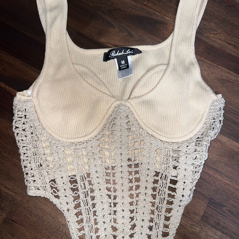 Cream Ribbed Crochet top
